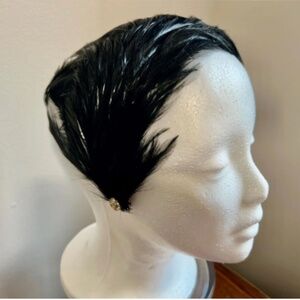 Vintage Unique Black Feather Headband with a Jewel Decoration - BEAUTIFUL!